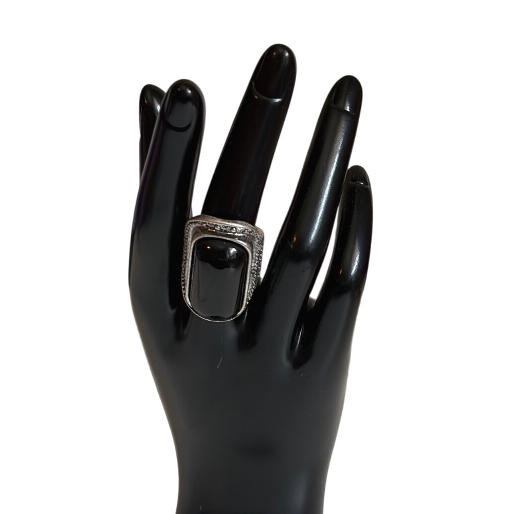 Vintage Style Silver Tone Black Onyx Color Statement Cocktail Ring Size 6.5